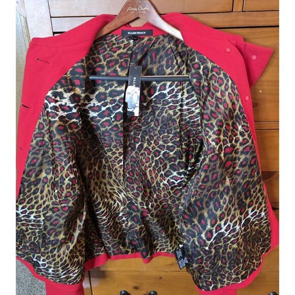 NWT Ellen Tracy Size 18 Double-Breasted Pea Coat Blazer Wool Gold Leopard - Picture 9 of 14